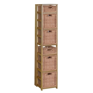 flip flop 67 in. square folding bookcase w/ wicker bins- medium oak/natural