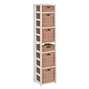 flip flop 67 in. square folding bookcase w/ wicker bins- white/natural
