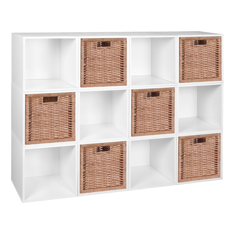white cube storage with baskets