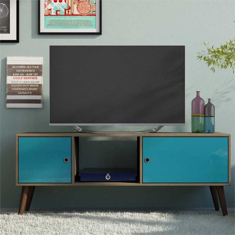 Manhattan Comfort Varberg Splayed Leg Tv Stand In Oak And Aqua Manhattan Comfort Varberg Splayed Leg Tv Stand In Oak And Aqua 67amc134