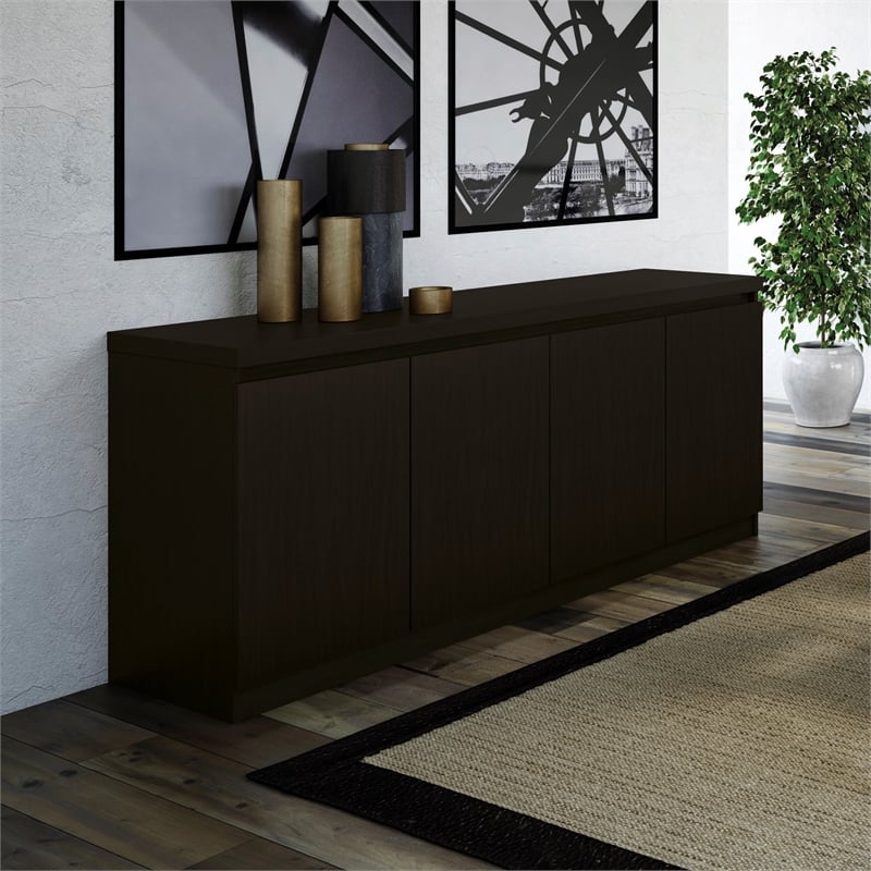 Manhattan Comfort Viennese 6-Shelf Wood Buffet Table in Matte Black