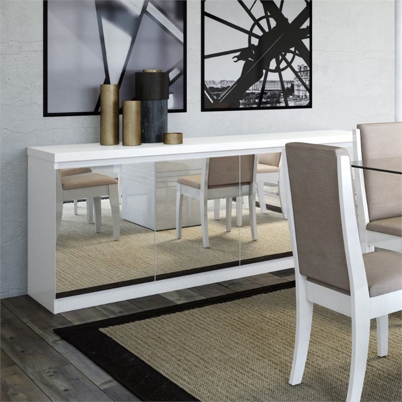 Manhattan Comfort Viennese 6-Shelf Wood Mirrored Buffet in White Gloss