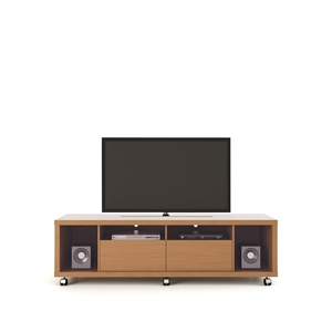 Cabrini Wood 71&quot TV Stand with Casters in Maple Cream & Off White