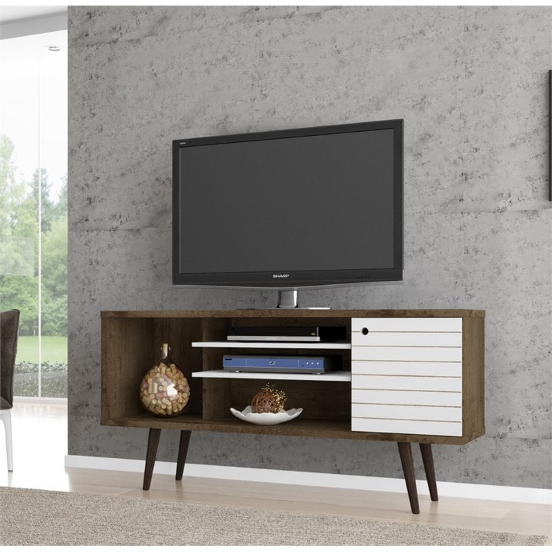 manhattan comfort liberty wood tv stand for tvs up to 50&quot in brown/white