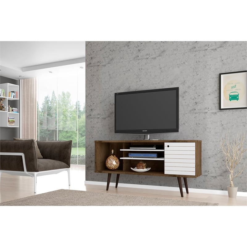 manhattan comfort liberty wood tv stand for tvs up to 50&quot in brown/white