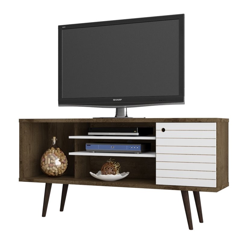 Manhattan Comfort Liberty 53 Tv Stand In Rustic Brown And White Manhattan Comfort Liberty 53