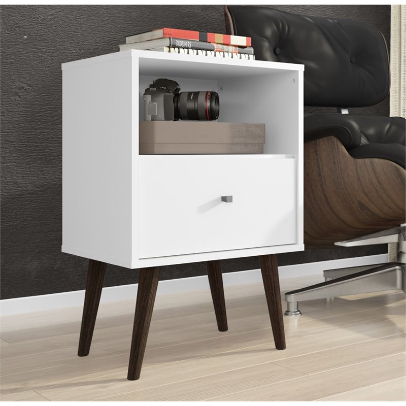 Manhattan Comfort Liberty 1-Drawer Solid Wood End Table in White