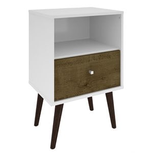 Manhattan Comfort Liberty 1-Drawer Solid Wood End Table in White/Rustic Brown