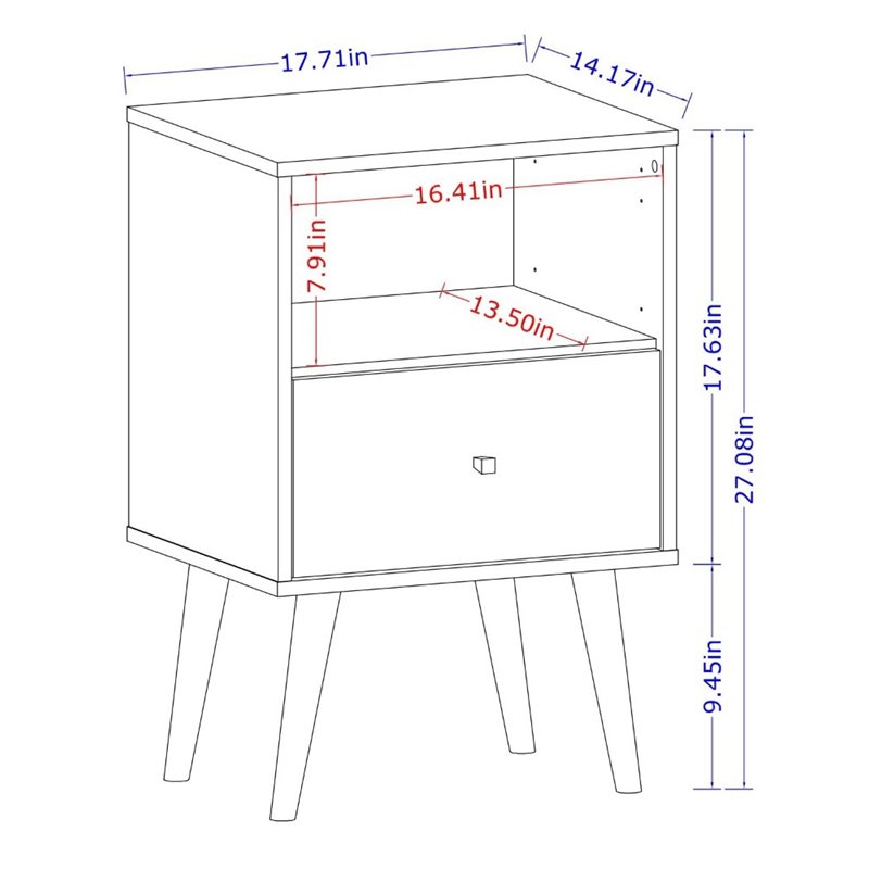 Manhattan Comfort Liberty 1-Drawer Solid Wood End Table in White/Aqua Blue