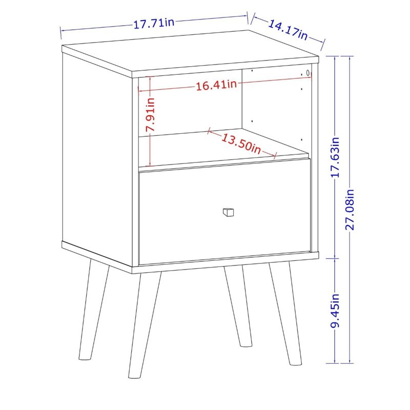 Manhattan Comfort Liberty 1-Drawer Solid Wood End Table in White/Yellow