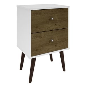 Manhattan Comfort Liberty 2-Drawer Solid Wood End Table in White/Rustic Brown
