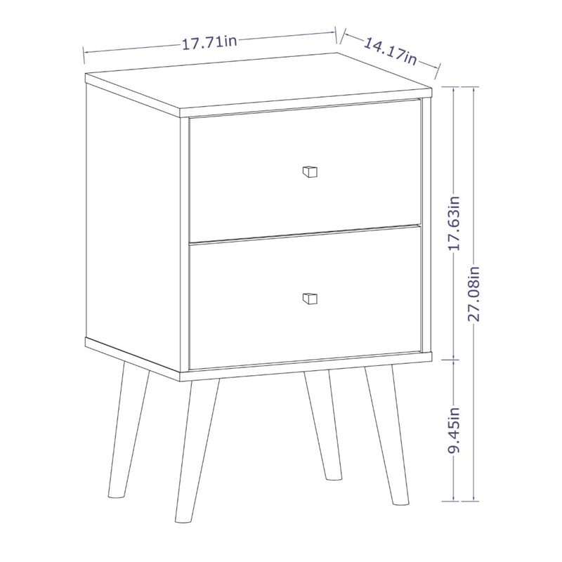 Manhattan Comfort Liberty 2-Drawer Solid Wood End Table in White/Aqua Blue