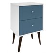 Manhattan Comfort Liberty 2-Drawer Solid Wood End Table in White/Aqua Blue