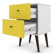 Manhattan Comfort Liberty 2-Drawer Solid Wood End Table in White/Yellow