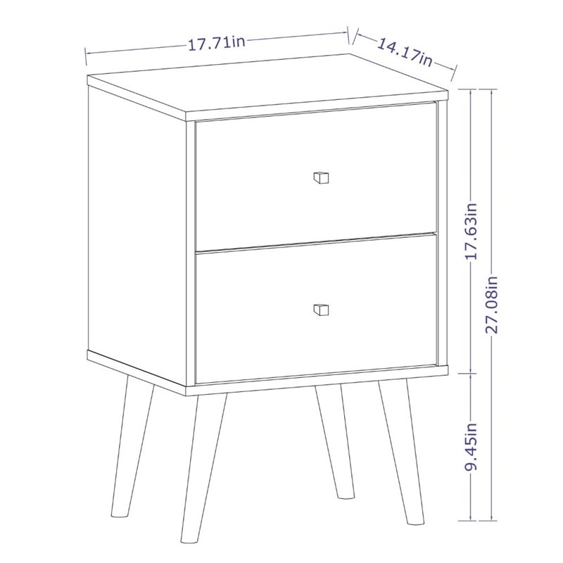 Manhattan Comfort Liberty 2-Drawer Solid Wood End Table in White/Yellow