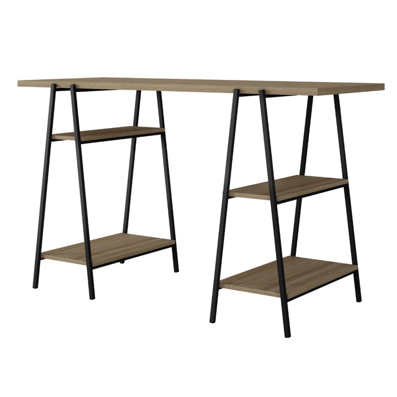 Manhattan Comfort Ellis Home Office Desk In Dark Oak And Black