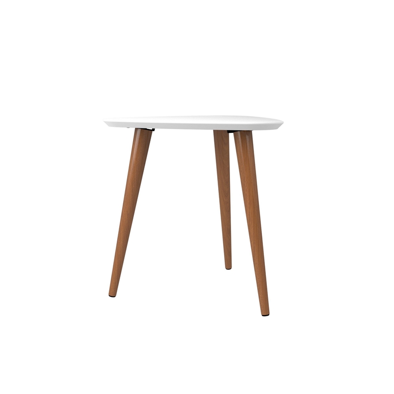 Manhattan Comfort Utopia Triangle Solid Wood End Table in White Gloss/Brown