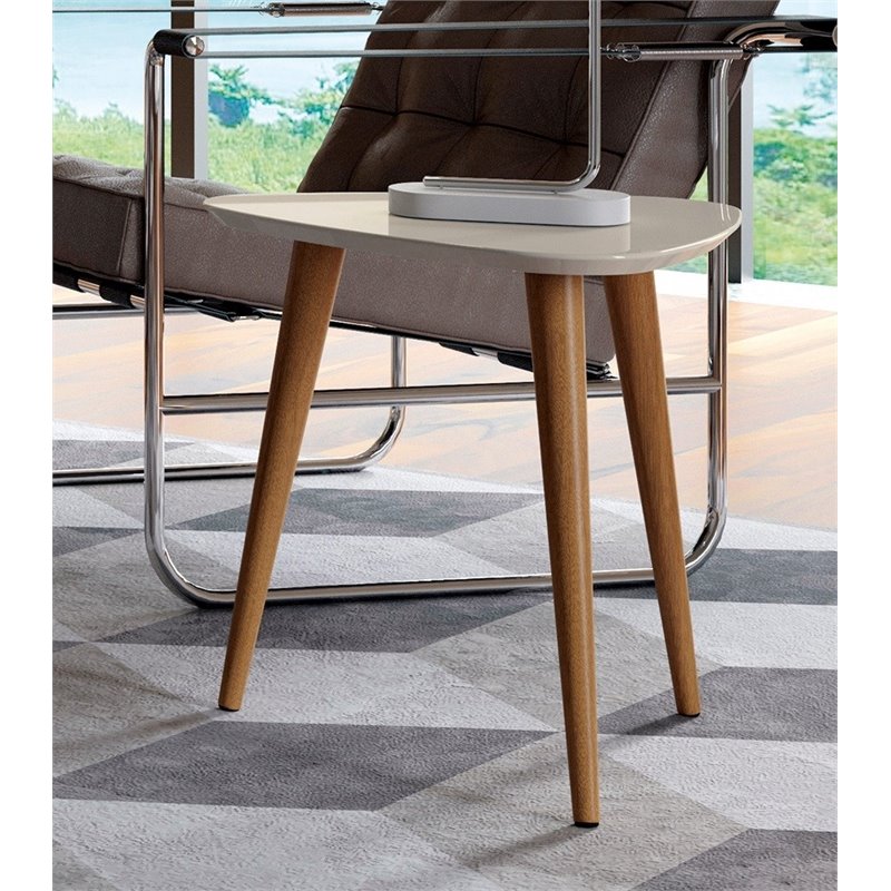 Manhattan Comfort Utopia Triangle Wood End Table in Off White
