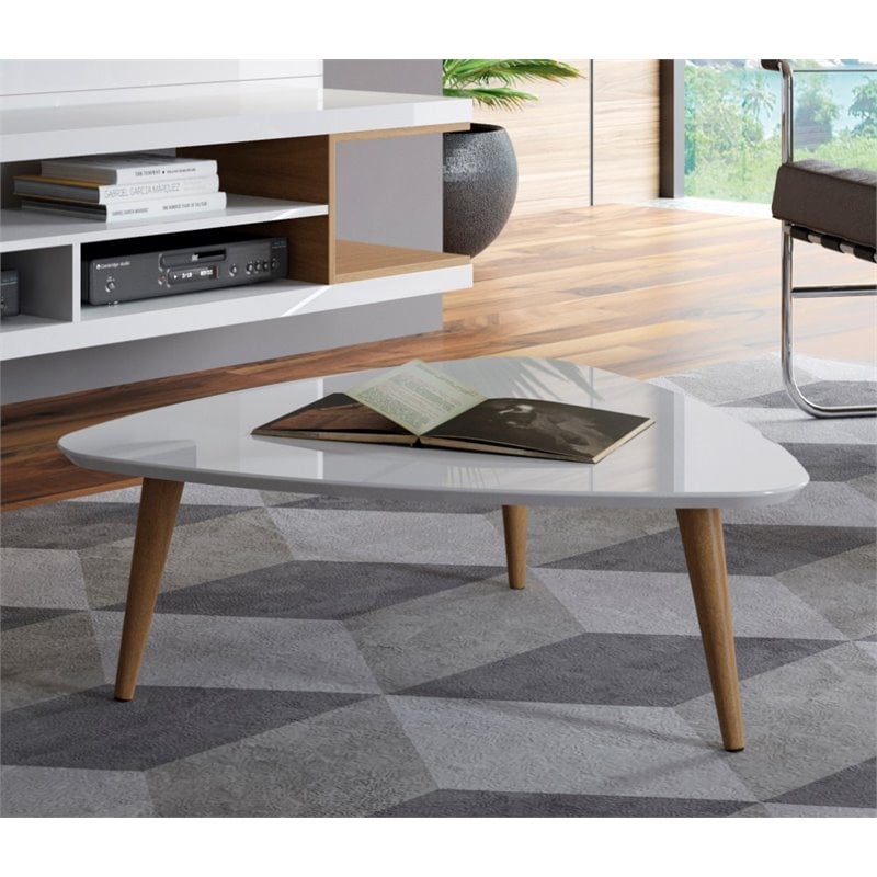Manhattan Comfort Utopia Triangle Wood Coffee Table in White Gloss
