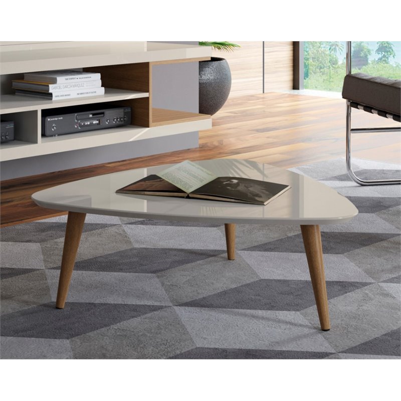 Manhattan Comfort Utopia Triangle Wood Coffee Table in Off White