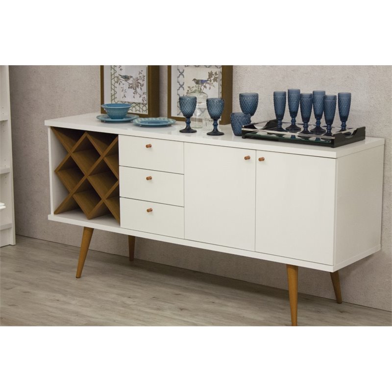 Utopia Wood Wine Rack Sideboard in White Gloss & Maple Cream