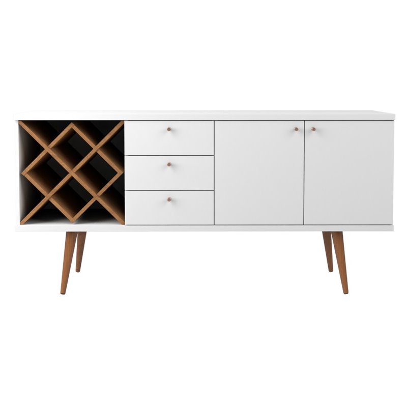 Utopia Wood Wine Rack Sideboard in White Gloss & Maple Cream