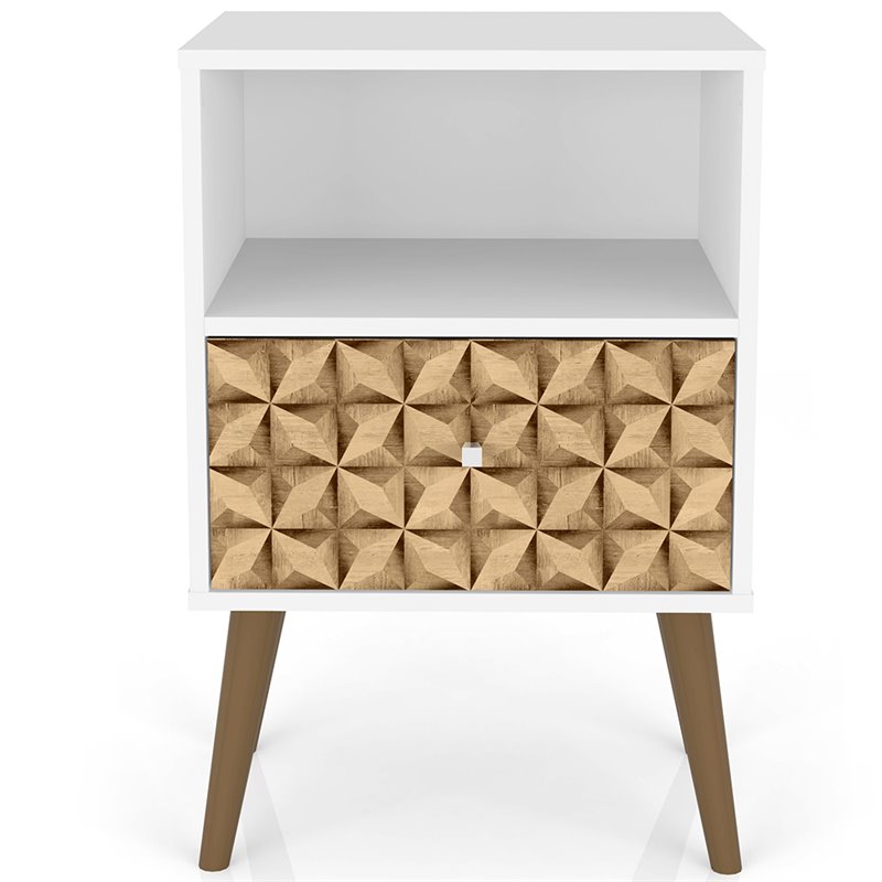 Manhattan Comfort Liberty 1-Drawer Wood Nightstand in White & 3D Prints