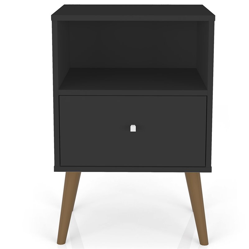 Manhattan Comfort Liberty 1-Drawer Wood Nightstand 1.0 in Black