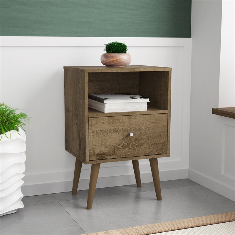 Manhattan Comfort Liberty 1-Drawer Wood Nightstand 1.0 in Rustic Brown
