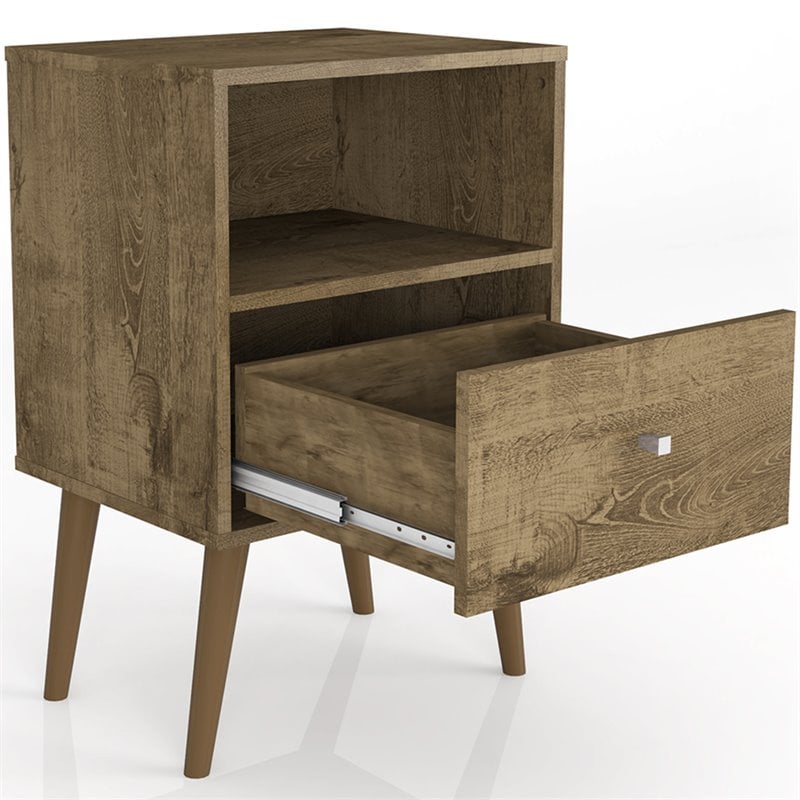 Manhattan Comfort Liberty 1-Drawer Wood Nightstand 1.0 in Rustic Brown