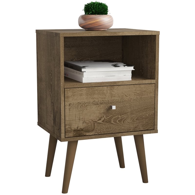 Manhattan Comfort Liberty 1-Drawer Wood Nightstand 1.0 in Rustic Brown