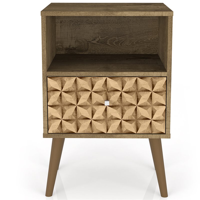 Manhattan Comfort Liberty 1-Drawer Wood Nightstand in Rustic Brown & 3D Prints