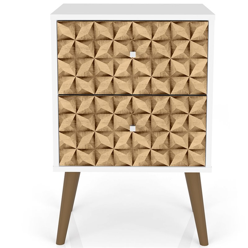 Manhattan Comfort Liberty 2-Drawer Wood Nightstand in White & 3D Prints
