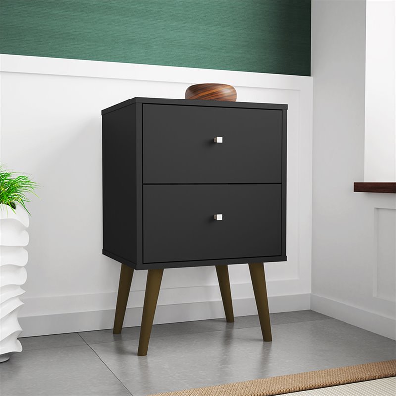Manhattan Comfort Liberty 2-Drawer Wood Nightstand 2.0 in Black