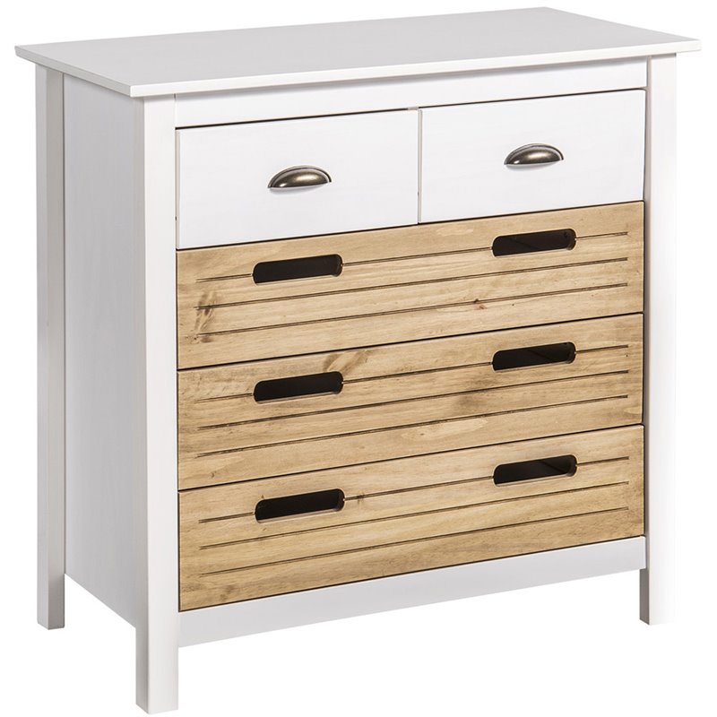 Manhattan Comfort Irving 5 Drawer Dresser In White And Natural Image Is Loading Manhattan Comfort Irving 5 Drawer Dresser In White