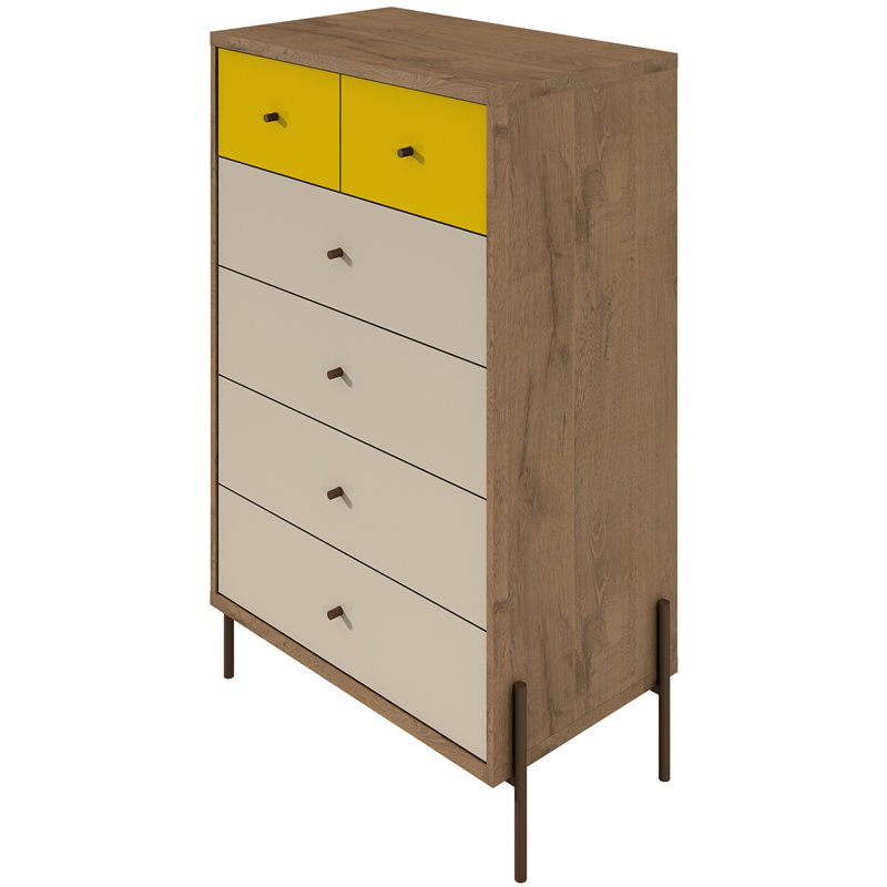 Manhattan Comfort Joy 6 Drawer Chest In Yellow And Off White