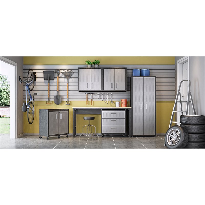 Manhattan Comfort Fortress 2-Door Metal Mobile Garage Cabinet in Gray