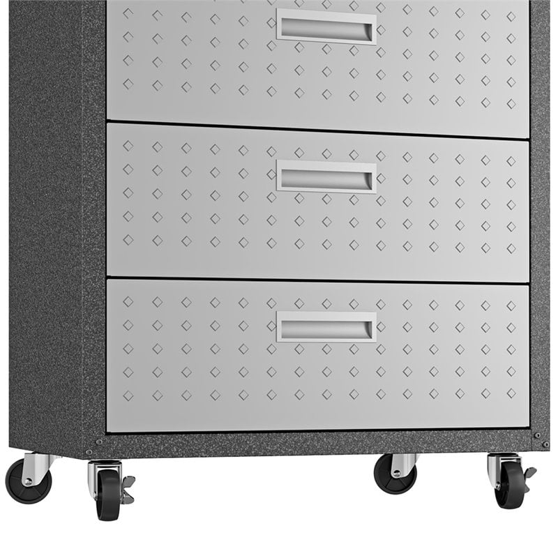 Manhattan Comfort Fortress 3-Drawer Metal Mobile Garage Cabinet in Gray