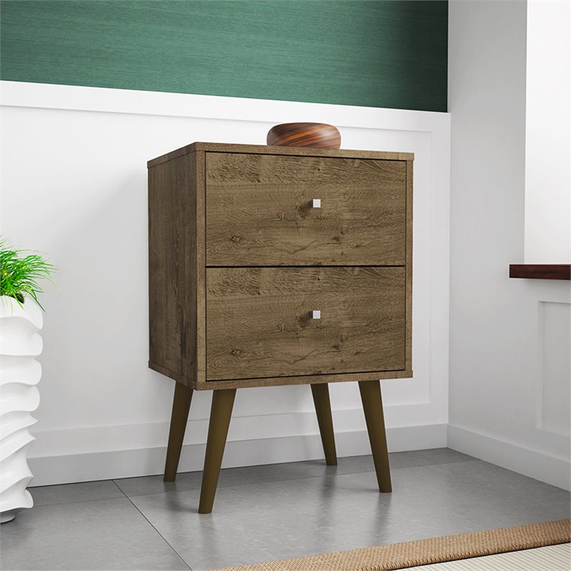 Manhattan Comfort Liberty 2-Drawer Wood Nightstand 2.0 in Rustic Brown
