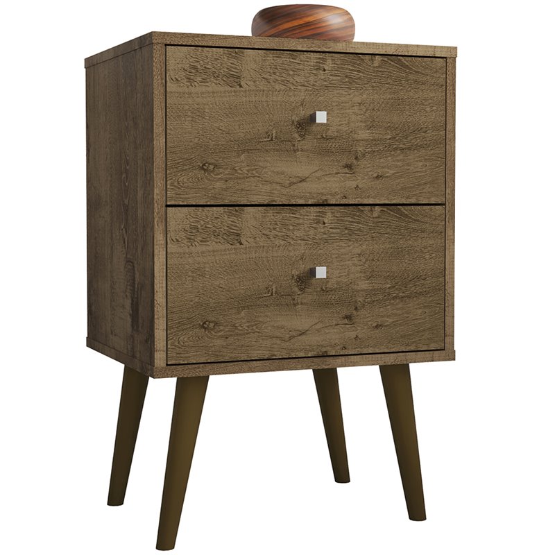 Manhattan Comfort Liberty 2-Drawer Wood Nightstand 2.0 in Rustic Brown