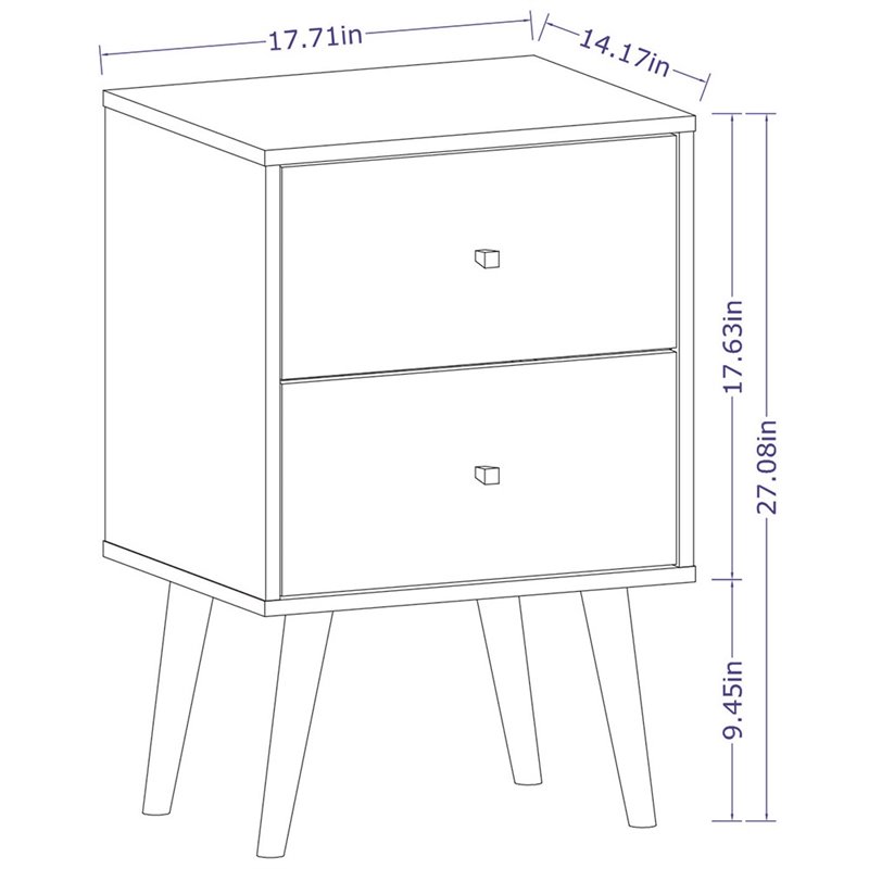 Manhattan Comfort Liberty 2-Drawer Wood Nightstand 2.0 in Aqua/Rustic Brown