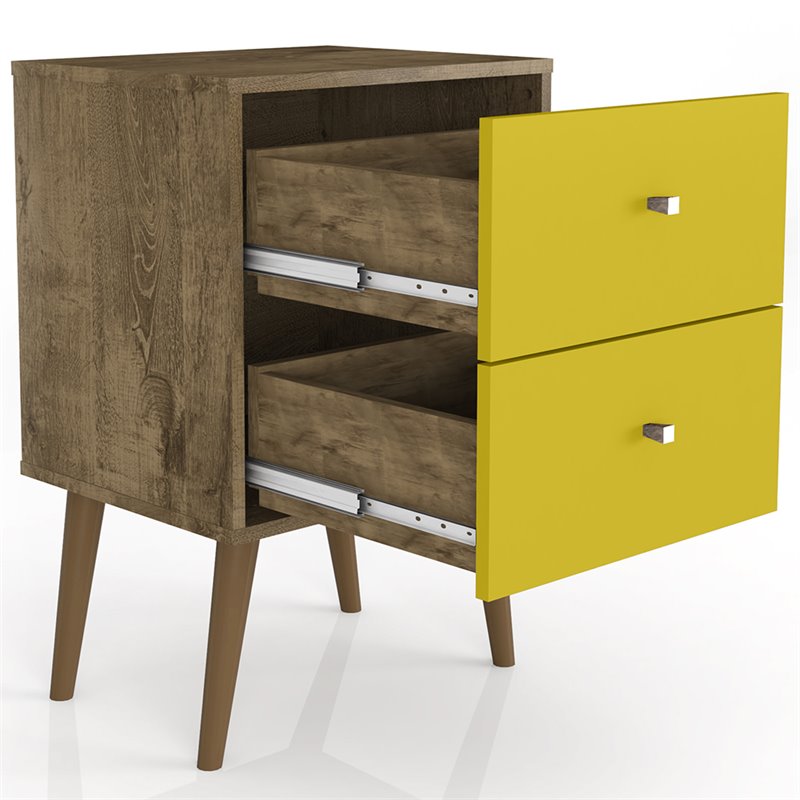 Manhattan Comfort Liberty 2-Drawer Wood Nightstand 2.0 in Yellow/Rustic Brown