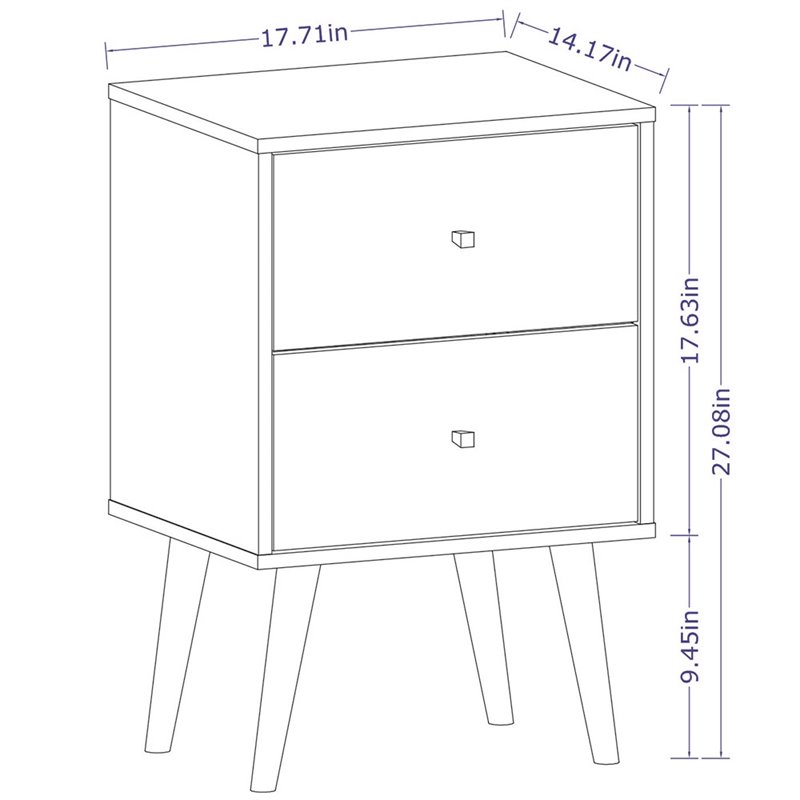 Manhattan Comfort Liberty 2-Drawer Wood Nightstand 2.0 in Yellow/Rustic Brown