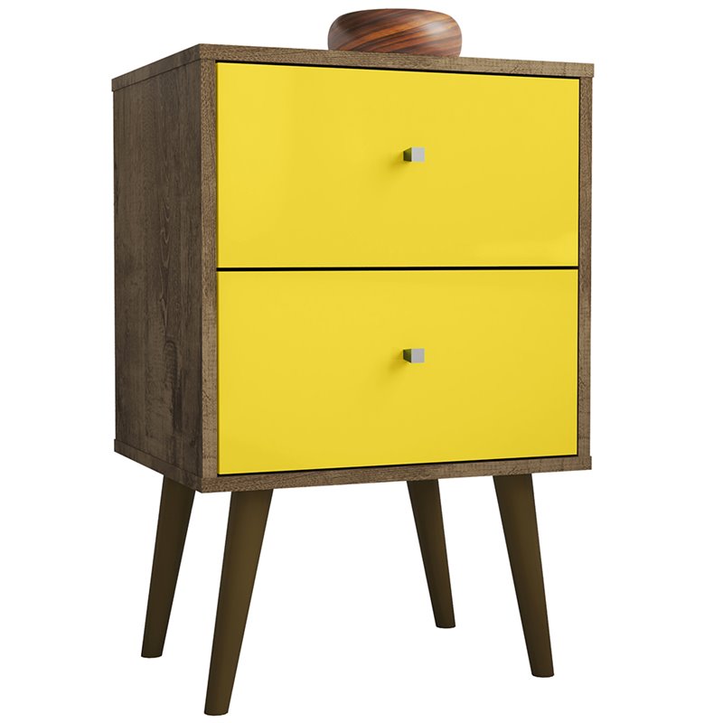 Manhattan Comfort Liberty 2-Drawer Wood Nightstand 2.0 in Yellow/Rustic Brown
