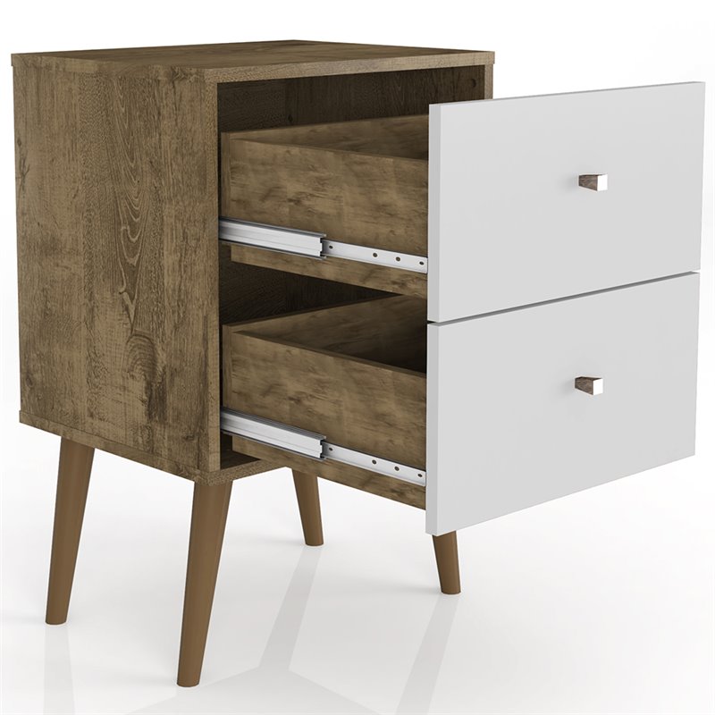 Manhattan Comfort Liberty 2-Drawer Wood Nightstand 2.0 in White/Rustic Brown
