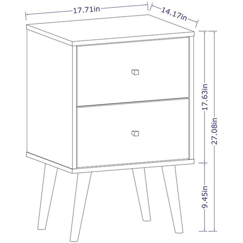 Manhattan Comfort Liberty 2-Drawer Wood Nightstand in Rustic Brown & 3D Prints
