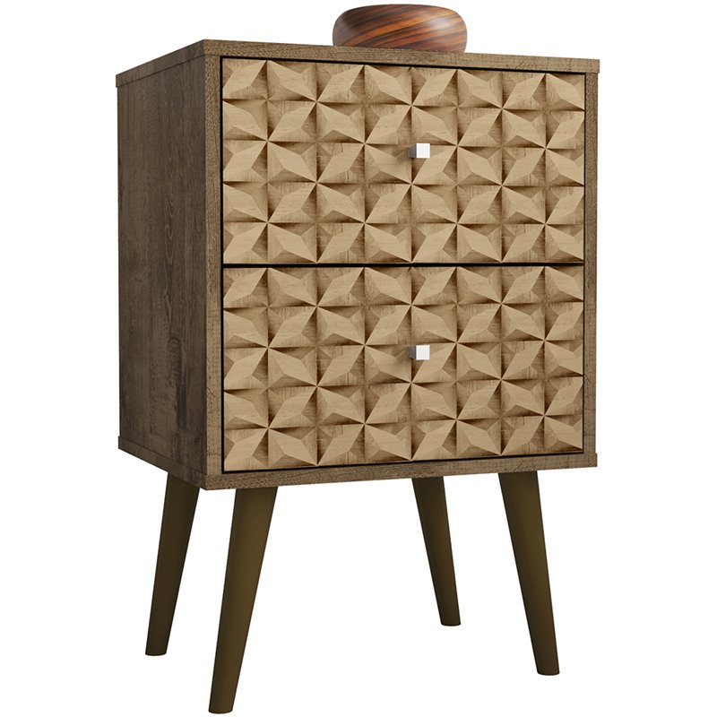 Manhattan Comfort Liberty 2-Drawer Wood Nightstand in Rustic Brown & 3D Prints
