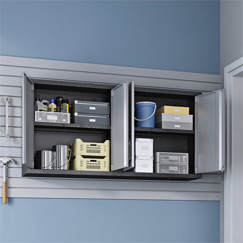 Manhattan Comfort Fortress Metal Floating Garage Cabinets in Gray (Set of 2)