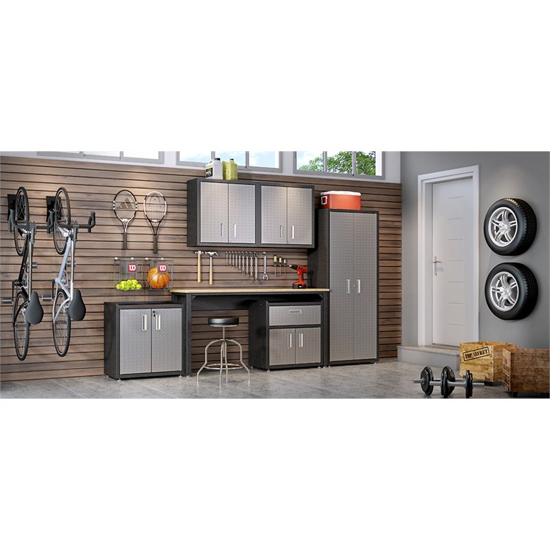 Manhattan Comfort Fortress Metal Floating Garage Cabinets in Gray (Set of 2)