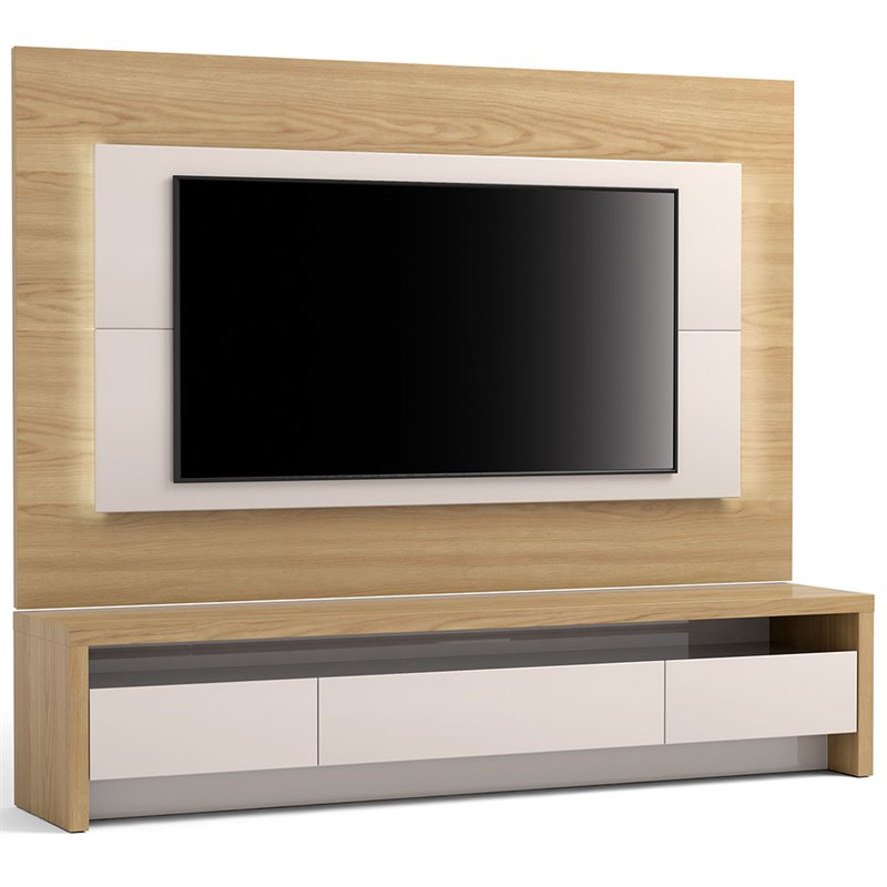 Manhattan Comfort Sylvan 85 Wall Unit In Natural And Off White Image Is Loading Manhattan Comfort Sylvan 85 034 Wall Unit In